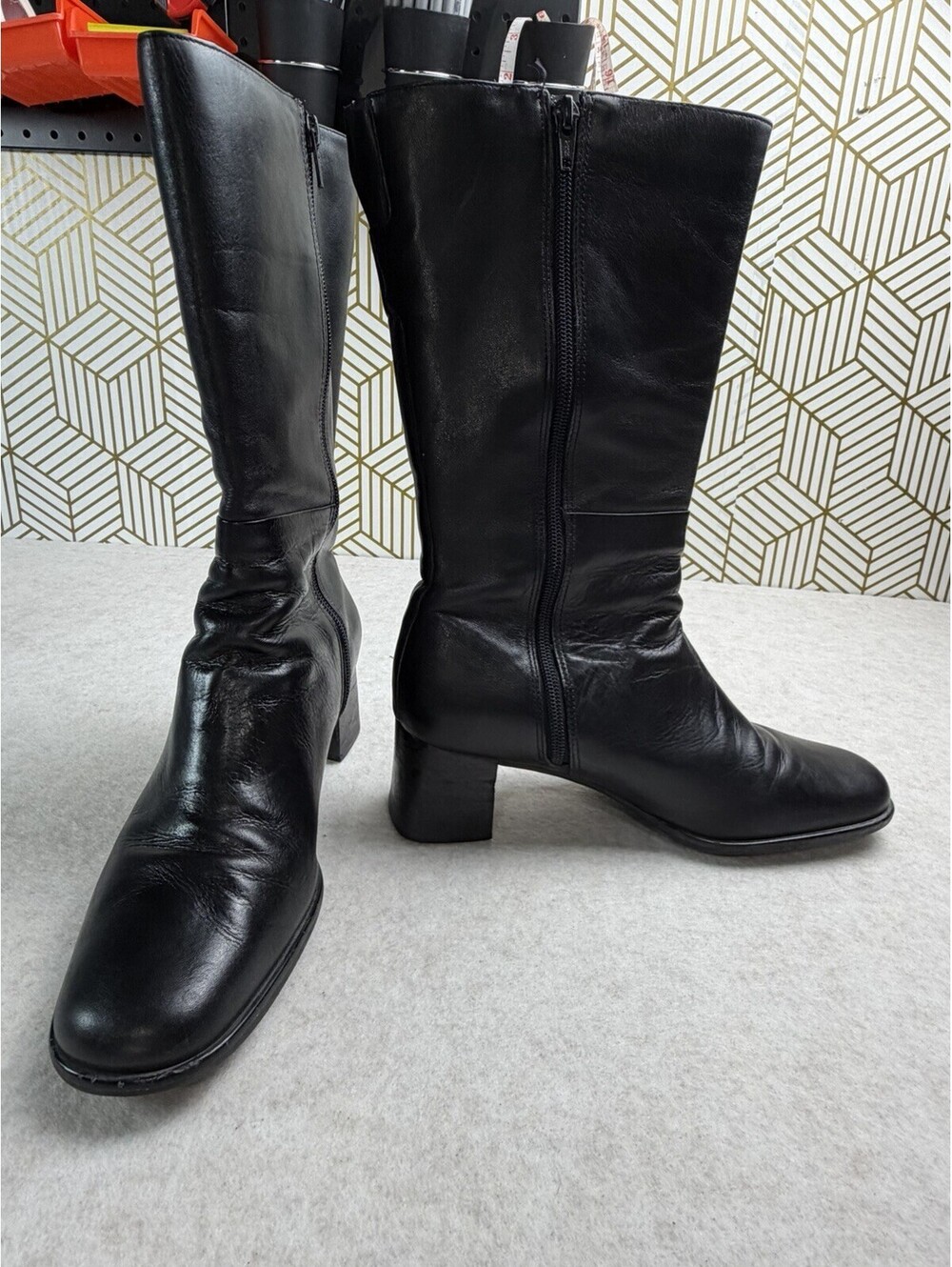 Easy Spirit Very's Women's Mid Calf Side Zip Black Leather Boots Size 9.5B